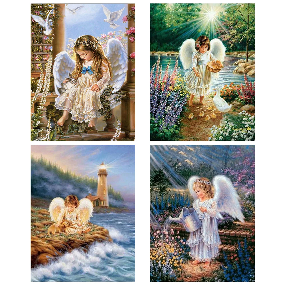 

5d Diy Diamond Painting Cross Stitch Diamond Embroidery Angel Girl Picture Landscape Wall Sticker Full Diamond