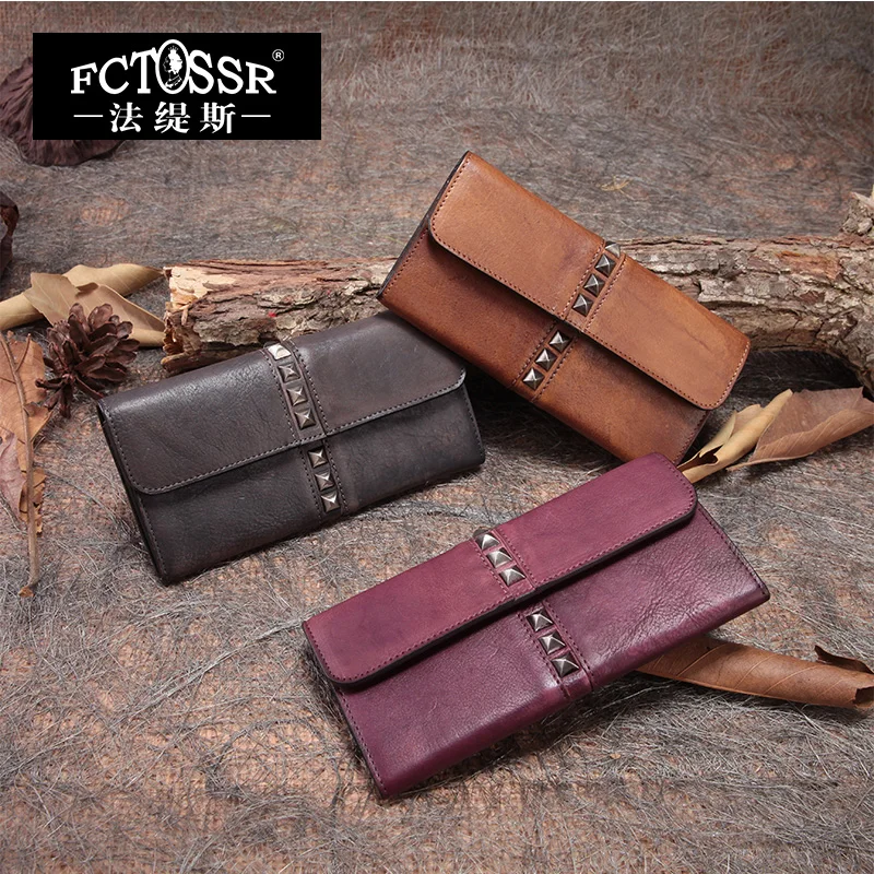 

2018 Handmade Cowhide Envelope Bag Lock Rivets Large Capacity Vintage Day Clutch Genuine Leather Women Wallet