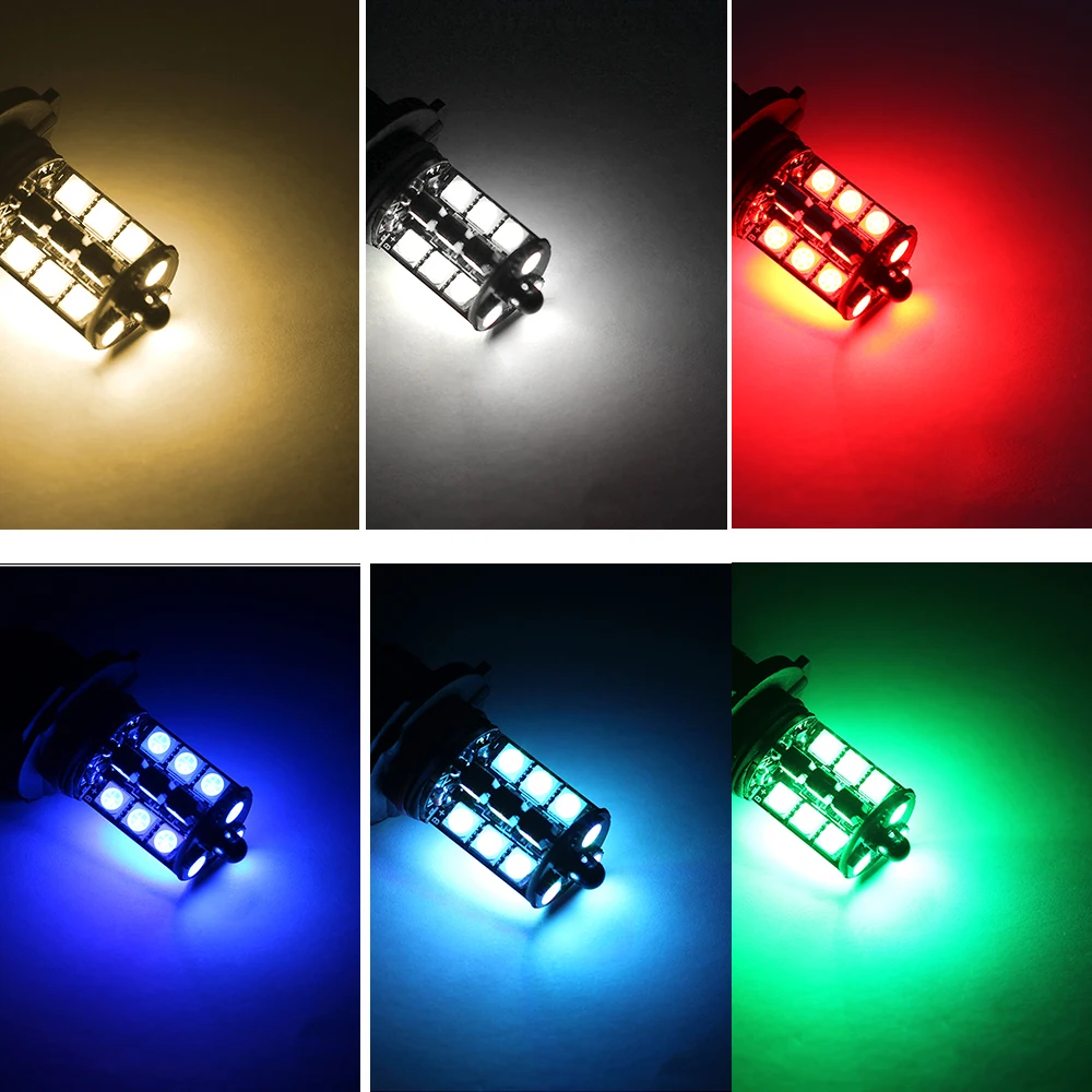 2 шт. H1 H3 RGB беспроводной 5050 управление 12 SMD стробоскоп Led украшение DRL противотуманный светильник лампы Парковка дневные ходовые резервные лампы дистанционного управления