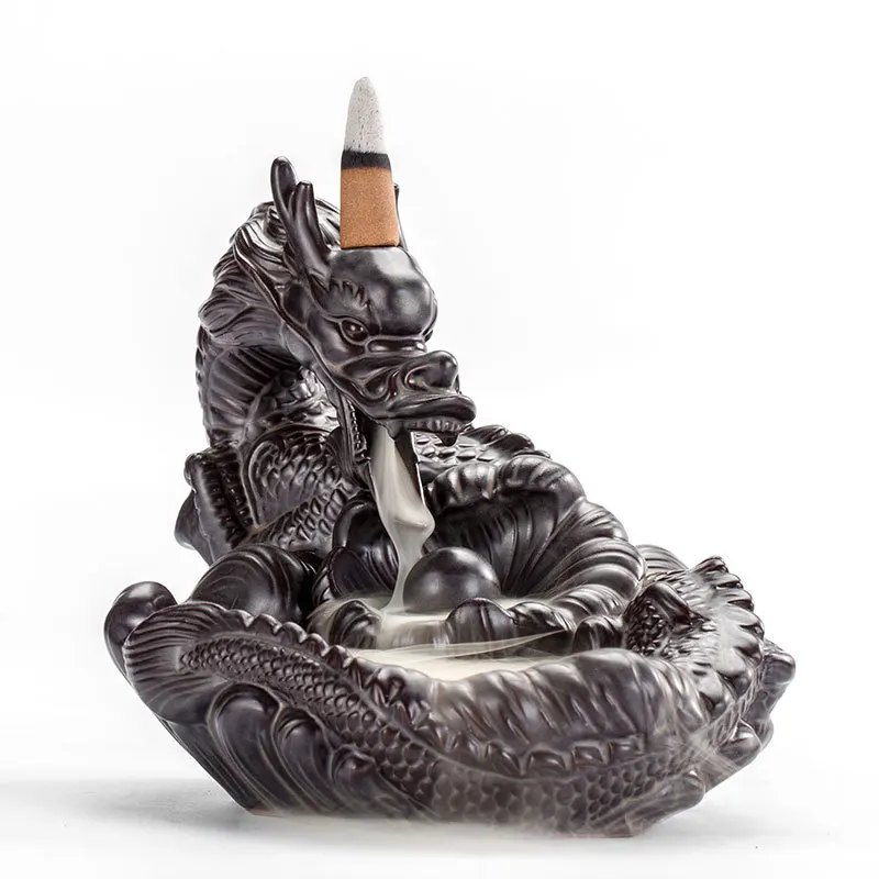 12 Cones+Ceramic Dragon Incense Burner for Smoke Backflow Like Water
