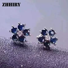 Zhhiry натуральный камень сапфир серьги Подлинная твердых стерлингового серебра 925 реальные драгоценные камни Серьги Для женщин Ювелирные украшения