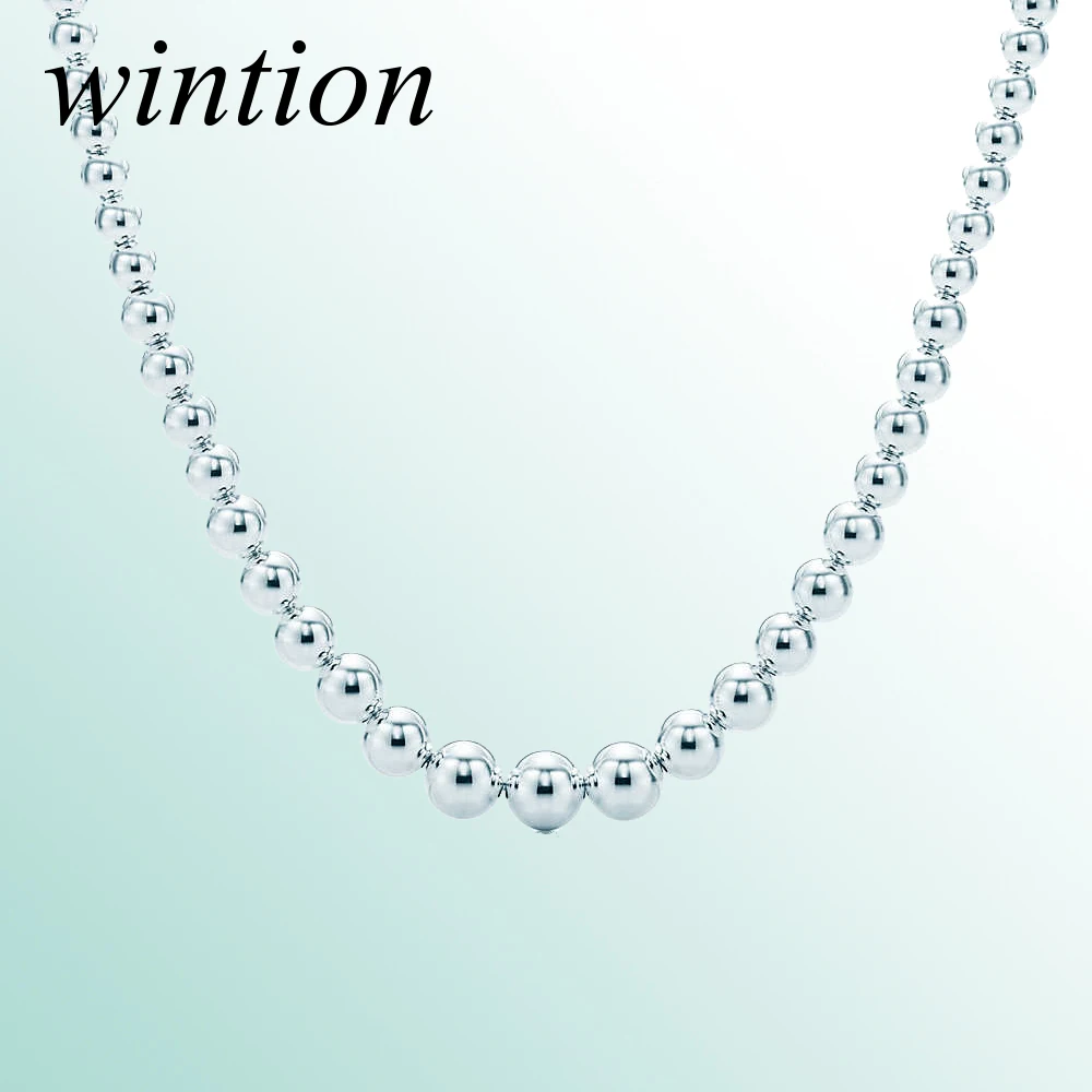 

Wintion tiff Bead chain necklace Original 100% 925 Sterling Silver Women Free Shipping Jewelry High-end Quality Gift