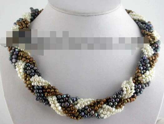 

huij 004390 9row 5mm baroque black coffee white freshwater pearl necklace