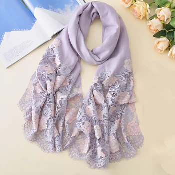 

100% Pure Wool Scarves for Ladies Winter Wool Scarf Luxury Brand Lace Decorated 2020 Winter Scarf Nature Wool Shawls and Wraps