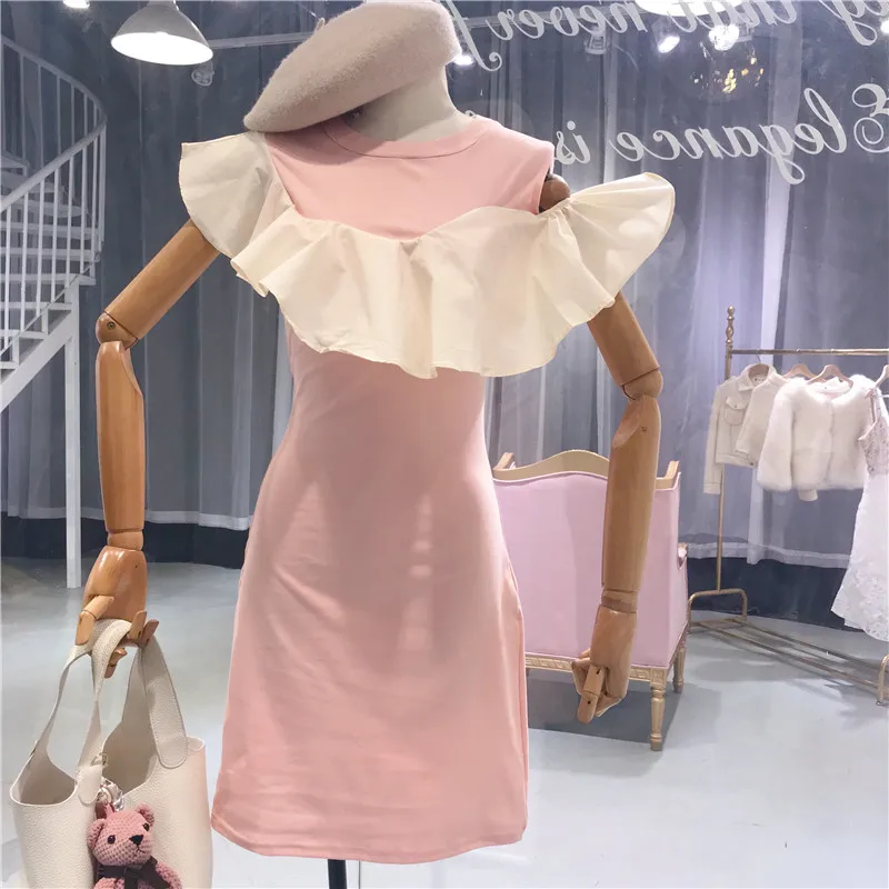 Женское платье ALPHALMODA летнее трикотажное с коротким рукавом и оборками|Платья| |