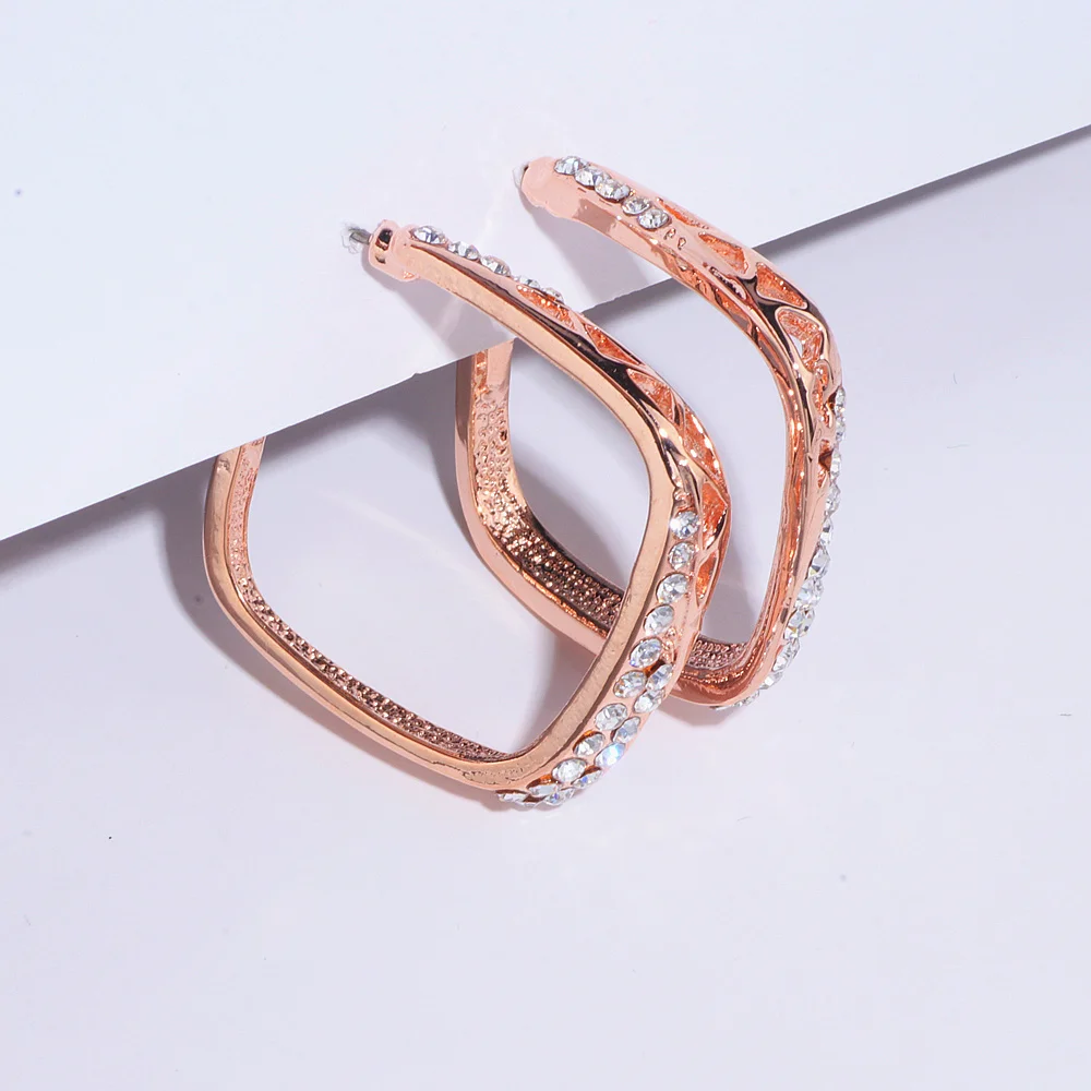

Classic Rose Gold Color Geometric Square Hoop Earrings For Women Hollow Statement Loop Earring Gift For Party Wedding Brincos
