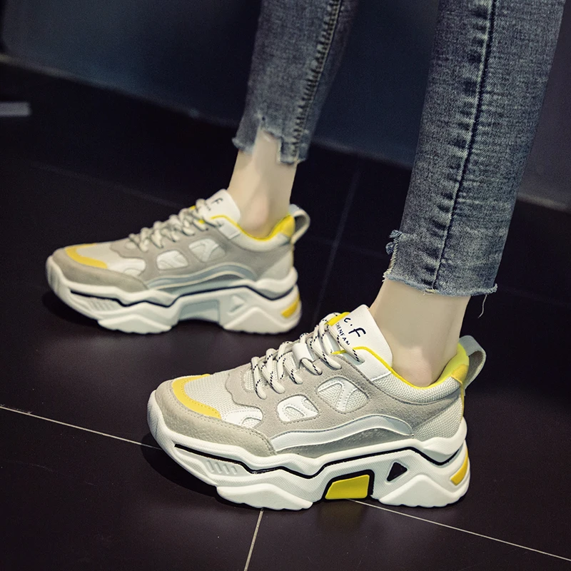 Fashion Brand Yellow Sneakers Women Shoes Female basket femme Dad Chunky Sneakers Designer Trainers Casual Shoes chaussures