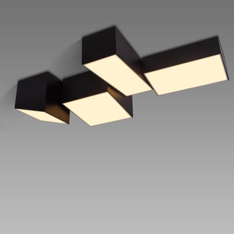 Combination Of Geometric Box Led Ceiling Light For Living Room Bedroom Modern Creative Black/white Iron Acryl Ceiling Lamps 2074