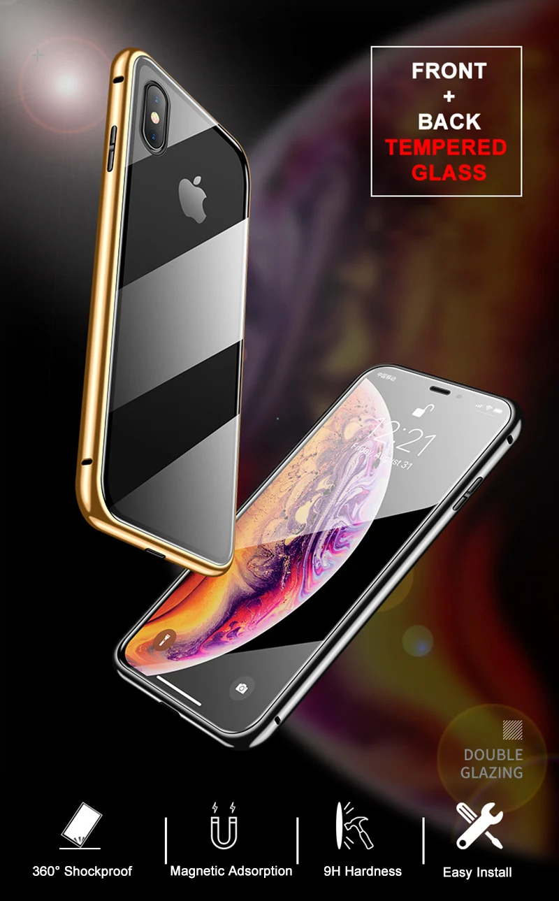 Металлический магнитный чехол TRENDEX для iPhone XR XS MAX X 8 Plus 7 6S+ 360 градусов двухсторонний закаленный стеклянный магнит чехол для задней крышки