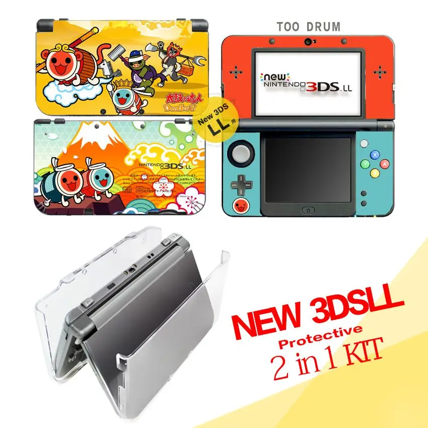 

Game accessories for Nintendo New 3DSLL/XL ( Too Drum Vinyl Skin Sticker Protector + Split Crystal Case Shell Cover)