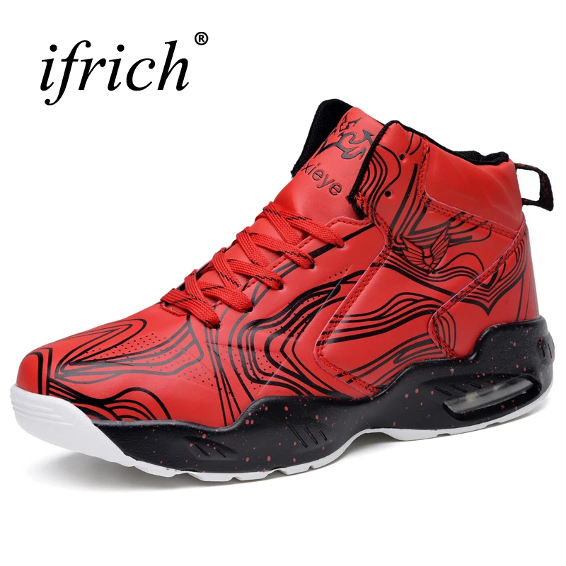 

Hot Sell 2019 New Sport Shoes Men Basketball Shoes High Top Athletic Trainers Red Green Gym Boots Leather Basketball Trainer Men