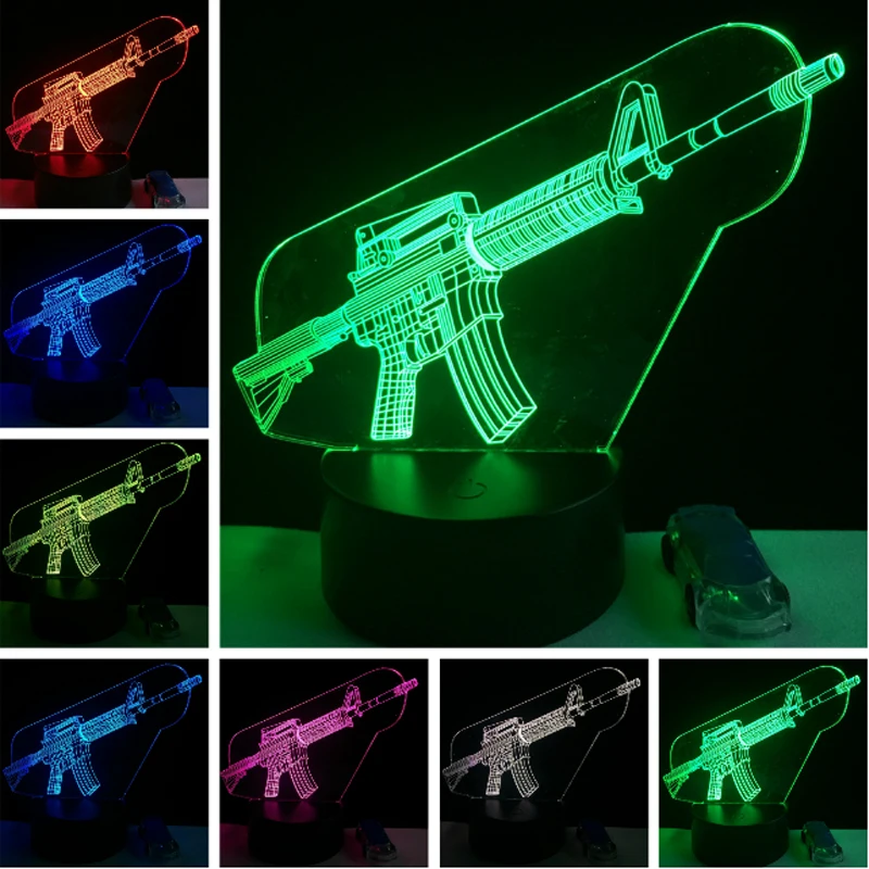 Cool 3D Submachine gun Boy Gift Led Night Light Touch 7 Color Changing