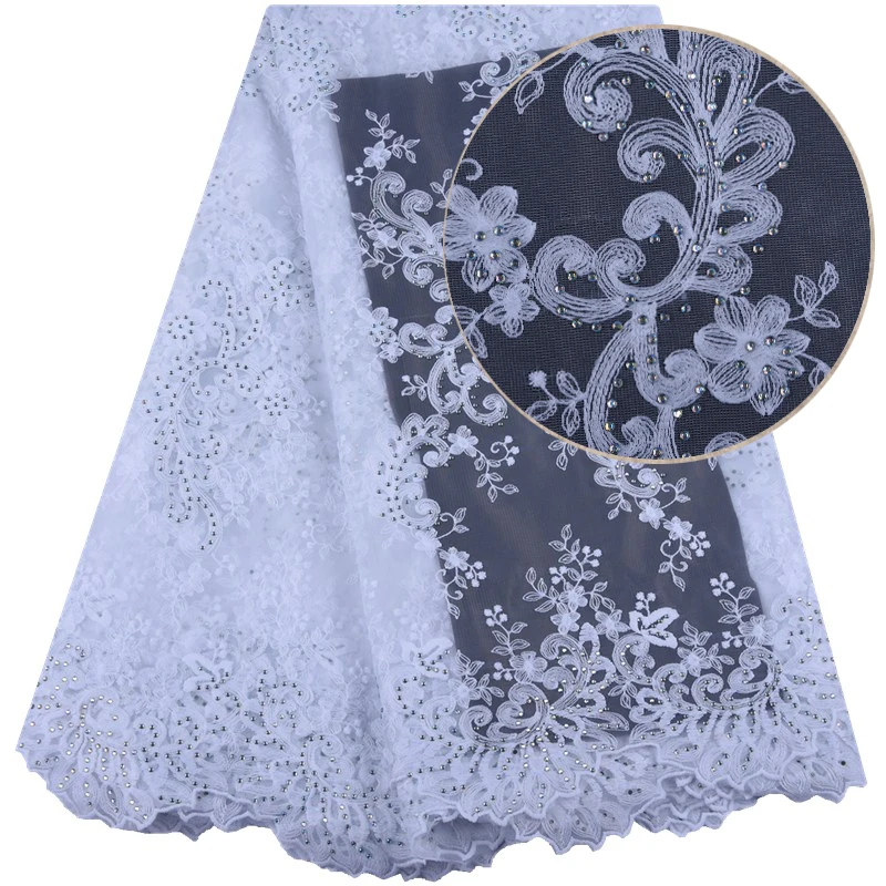 Wholesale Embroidered White French Tulle Net Lace High Quality Milk Silk Fabric With Beads For Party&ampWedding Dress 1534B | Дом и сад