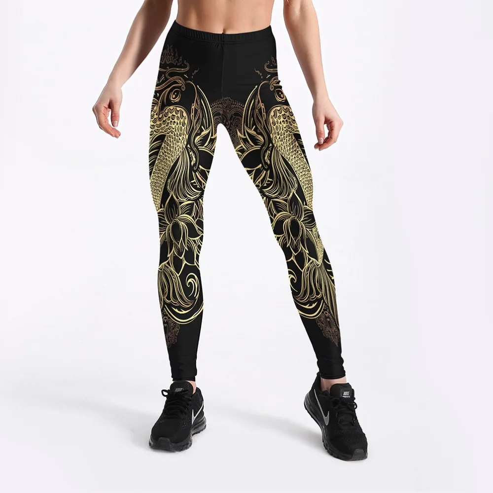 FCCEXIO 2019 Women Leggings Soft Elastic Workout Push Up Pants Gold Loong Printed Fitness Leggings Plus Size Trousers 3D Pants FCCEXIO 2019 Women Leggings Soft Elastic Workout Push Up Pants Gold Loong Printed Fitness Leggings Plus Size Trousers 3D Pants