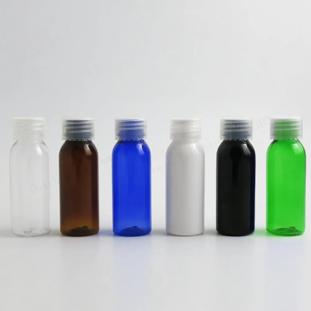여행용 원형 화장품 페트병, 50x30ml, 1oz, 투명 블루 블랙 앰버 리필용 크림, 플라스틱 휴대용 화장품 용기