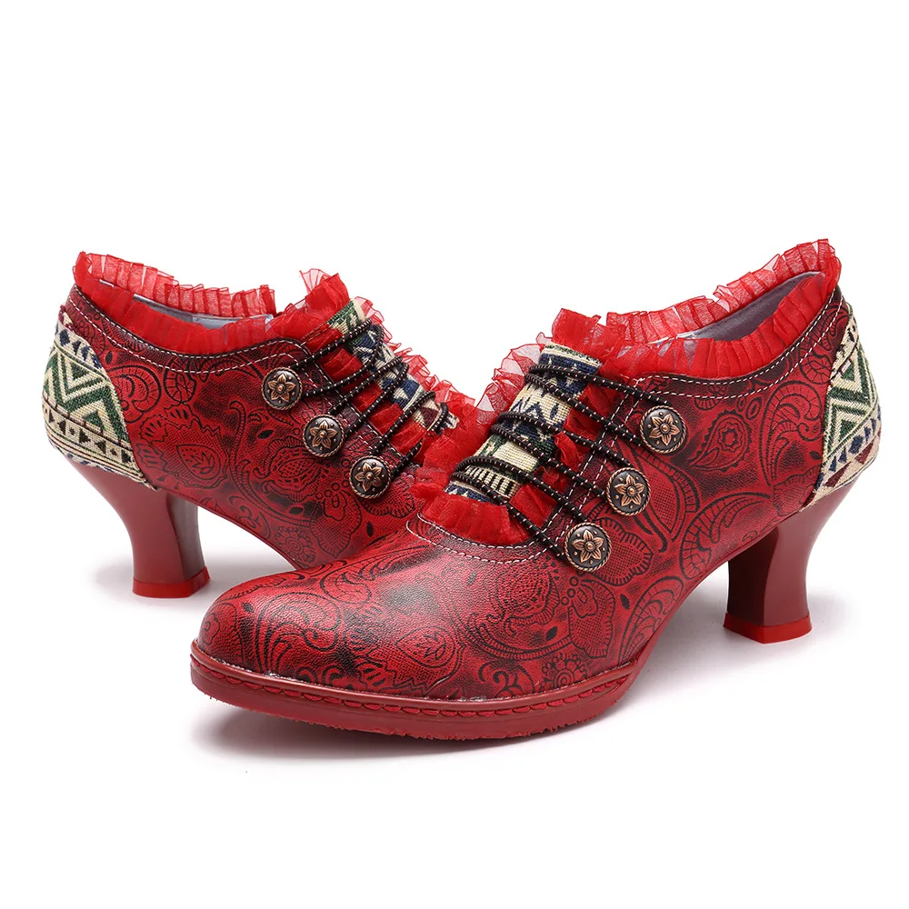 Johnature; Новинка года; винтажные женские ботильоны из натуральной кожи; женская обувь на шнуровке; сезон весна-осень; женские туфли-лодочки в стиле ретро на молнии