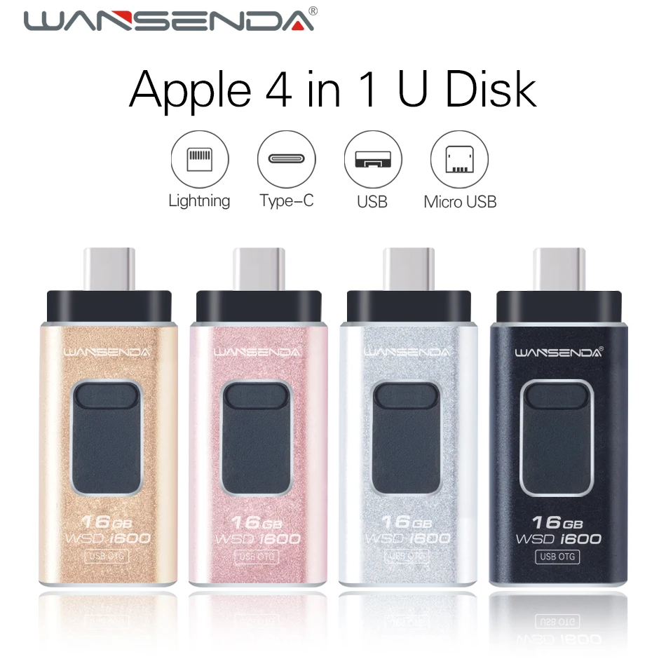 

WANSENDA-i600 Type-C OTG USB Flash Drive Lightning USB 2.0 Flash Pen Drive 16GB 32GB 64GB Pendrive for iPhone/Android USB Stick