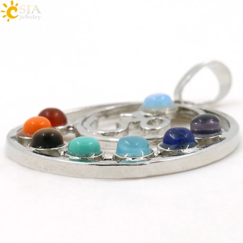Health Amulet Healing 7 Chakra Symbols Gem Stone Charms Pendant