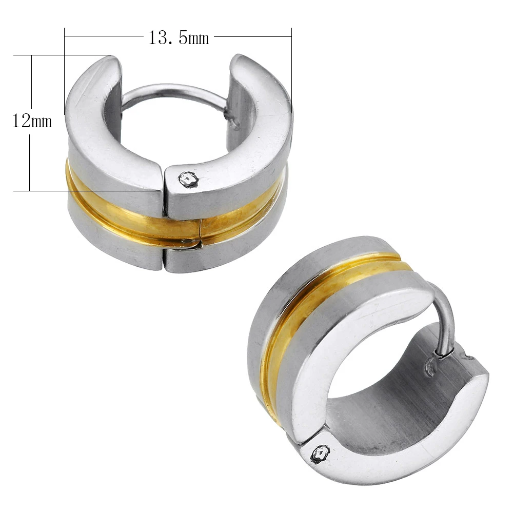 Stainless Steel Huggie Hoop Earring Designs plated plating two tone 13.50x12x7mm Sold By Pairin