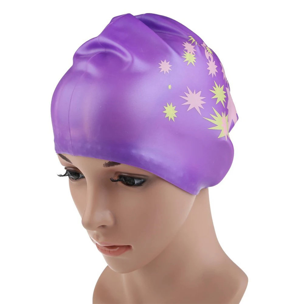 Hot Silicone Waterproof Swimming Cap Purple & Starin Swimming Caps