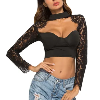 sexy Womens Tight Ladies Flower Lace Long Sleeves Hollow Blouse Tops Fashion summer t shirt women camiseta mujer #g11