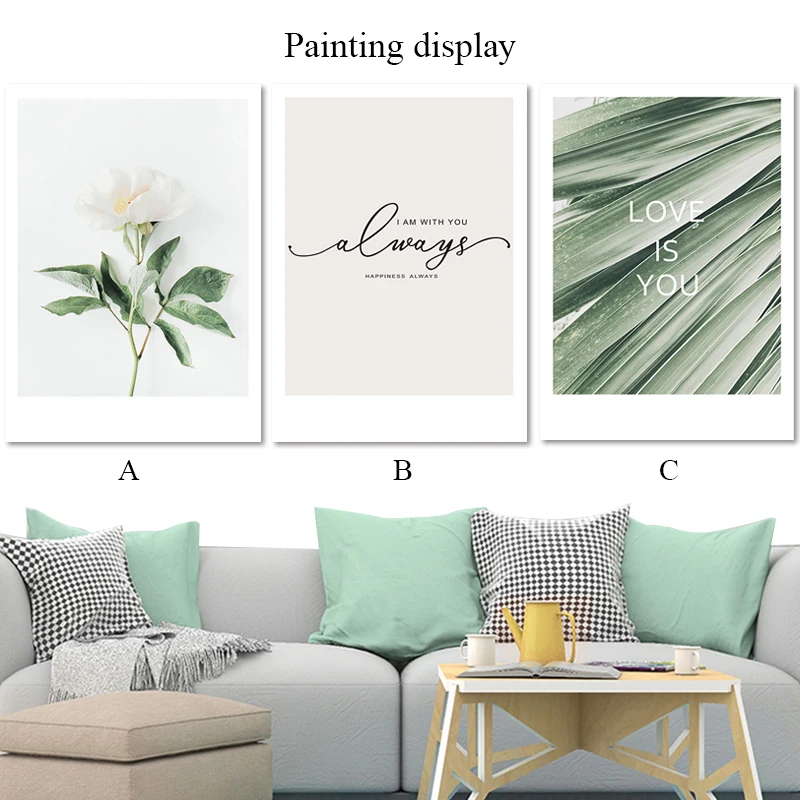 Nordic pictures flower poster leaf canvas painting modern letters wall art prints for living room (6)