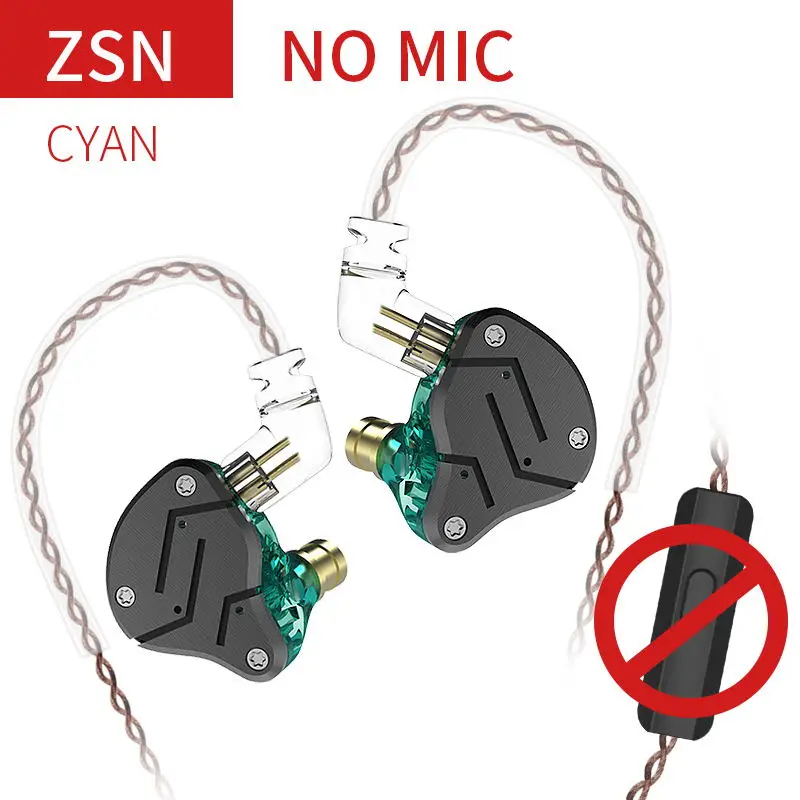 AK KZ ZSN 1BA+ 1DD гибридные наушники в ухо HIFI монитор DJ наушники для бега гарнитура вкладыши KZ ZSN ZS10 PRO ZST ZS6 AS10 AS12 - Цвет: cyan no mic
