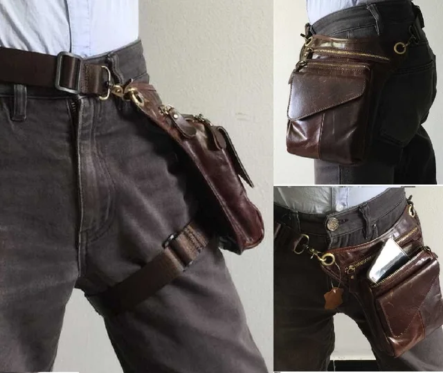 Men outdoor genuine leather leg bags waist pack bag Men running belt bicycle and motorcycle