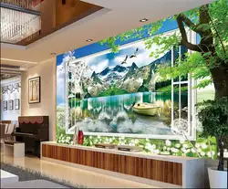 3d обои на заказ росписи нетканые 3D комната обои 3 D ТВ установка стены озеро лодка картины фото 3d настенные фрески обои