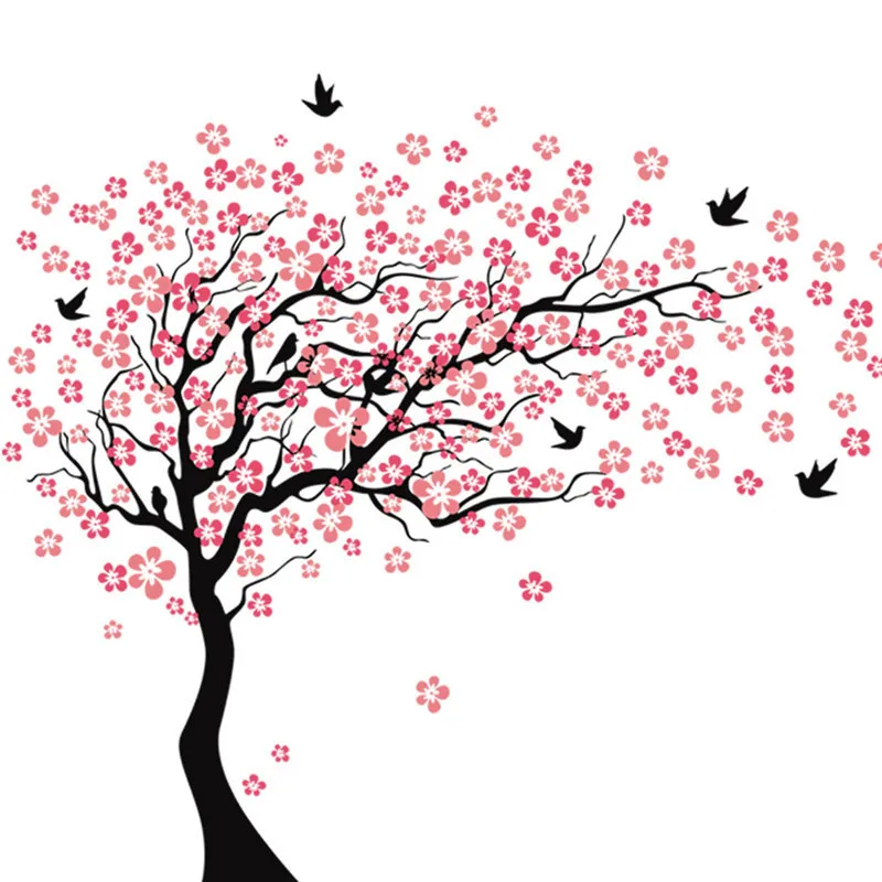 

Huge Lovely Pink Cherry Tree And Birds Wall Sticker Large DIY Sweet Pink Tree Background Kid's Room Home Wall Stickers 190*210cm