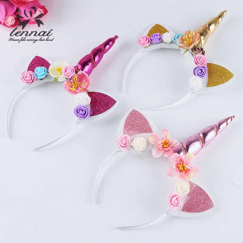 

Cute Kids Baby Girls Unicorn Horn Hair Band Headband Birthday Party Flower Crown fashion lovely stylish personality
