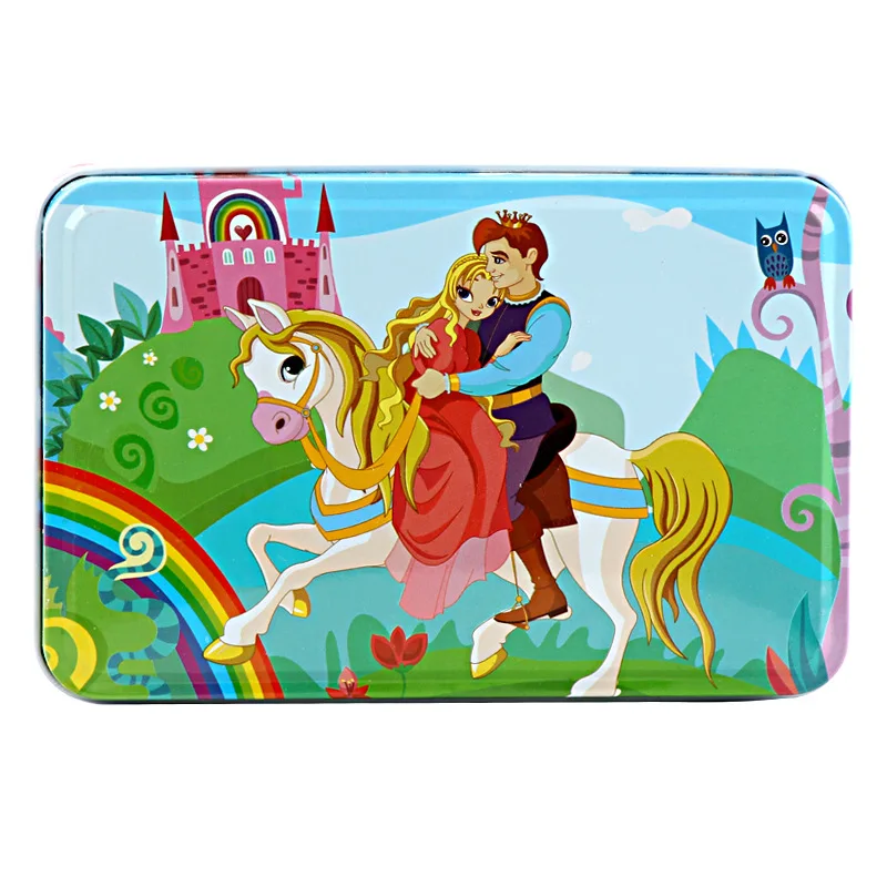 Princess and Princes Деревянные 60 штук железной коробки мультфильм простая головоломка деревянные пазлы для детей обучающие игрушки для детей развивающие игрушки - Цвет: Princess and Princes