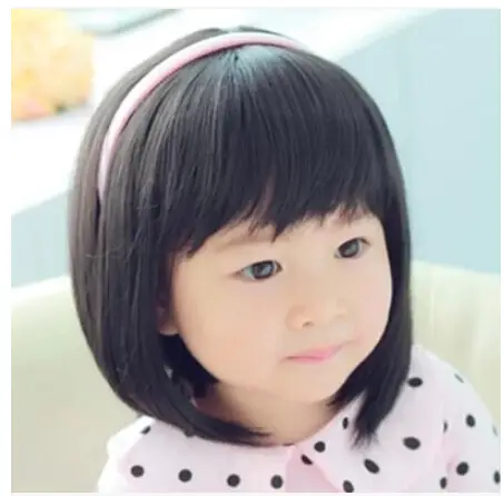 Black Color Short Hair For Baby Girls Sweet Wig Children Girls