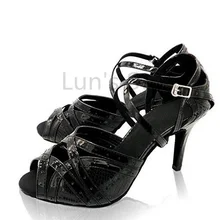 Новинка; ; черные танцевальные туфли с открытым носком из змеиной кожи; Бальные Танцевальные Туфли для сальсы; танцевальные туфли для латиноамериканских Танго; все размеры