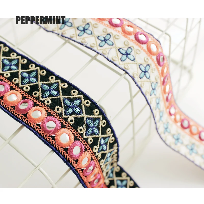 

1yard 4.2cm DIY Shoes Bag Accessories Colorful Mirro Trim Flower Embroidered Lace Trim Women's Clothing Decorations