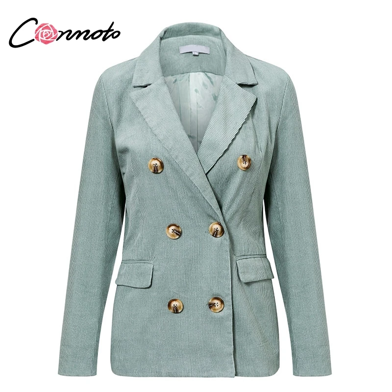 Conmoto Corduroy Blazer Coat Set Business Casual Women Suits Vintage Double Breasted Zipper Pant Ladies 2 Pieces Blazer Pant Set