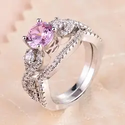 2/pc набор розовый кристалл 4.26CT циркон белый австрийский циркониевый Кристал Для женщин кольцо из стерлингового серебра 925 для Для женщин