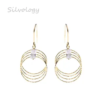 

Silvology 925 Sterling Silver Exaggeration Long Multiple Circles Drop Earrings Gold Elegant Female Korea Earrings Fine Jewelry