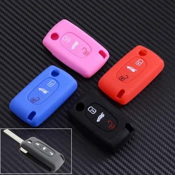 

DWCX New Car Silicone 3 Button Remote Flip Key Cover Case Fob 6.2 x 3.3 x 1.4cm Fit for Peugeot 107 207 307 308 406 407 408 607