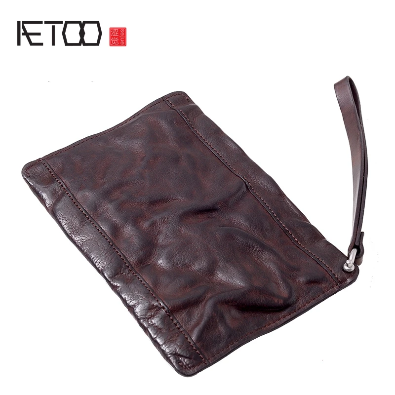 

AETOO Handmade head cowhide wallet male ultra thin retro trend hand bag leather mobile phone bag