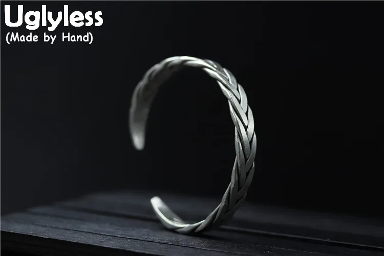 

Uglyless Real S 925 Sterling Silver Twisted Fine Jewelry Unisex Handmade Weave Texture Opening Bangle Personalized Ethnic Bijoux
