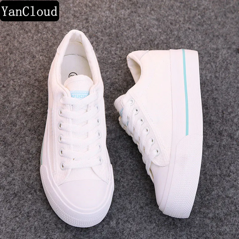 

Breathable White Shoes Women Platform Sneakers 2018 Thick Sole Canvas Shoes Casual Shoes Ladies Zapatos Mujer