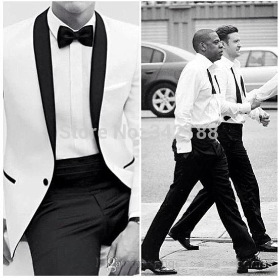 New Year tuxedos White men's dress Color butyl process Shawl collar white groom suits / classic groom tuxedos /wedding suits