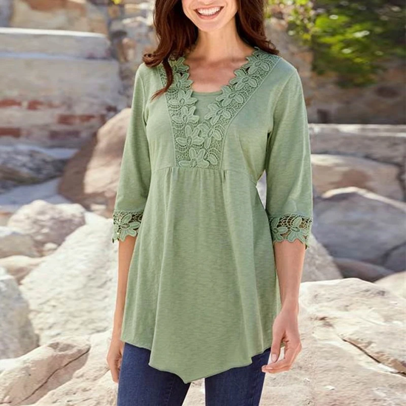 

Women Peplum Tops 2019 Fashion Sexy V Neck Half Sleeve Lace Blouse Long Tunic Back Belted Casual Shirt Female Blusas Plus Size