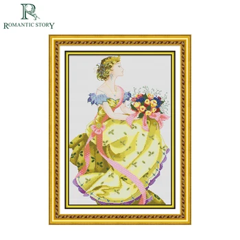 

Romantic Story Beautiful Flower Dress Queen Home Decoration Cross Stitch Needlework DMC Cross-Stitch Sets For Embroidery Kit