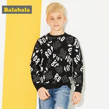 Balabala/свитер тонкой вязки с принтом для мальчиков, хлопок, мягкий пуловер для мальчиков-подростков, свитер с круглым вырезом и манжетами