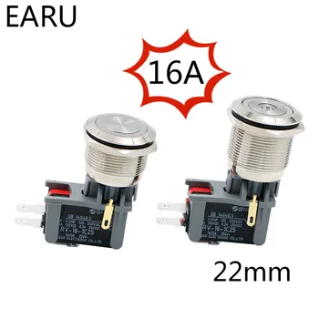 

22mm LED Big Current 16A Light Indicator Waterproof Stainless Steel Metal Push Button Switch Fixation Locking Momentary Power