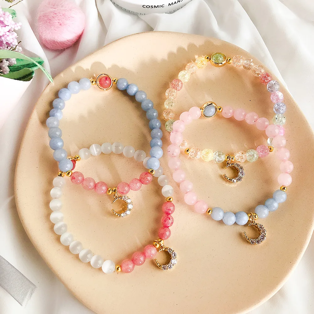 Bohemian Cymophane Moon Crystal Charm Bracelets & Bangles for Women Beads Handmade Tassel Charm Bracelet Boho Femme Jewelry B12