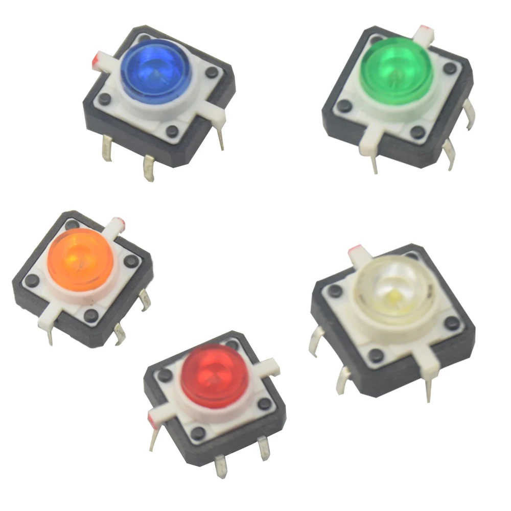 

5pcs LED Tactile Button Push Switch Momentary Tact With LED Round Cap 5 color