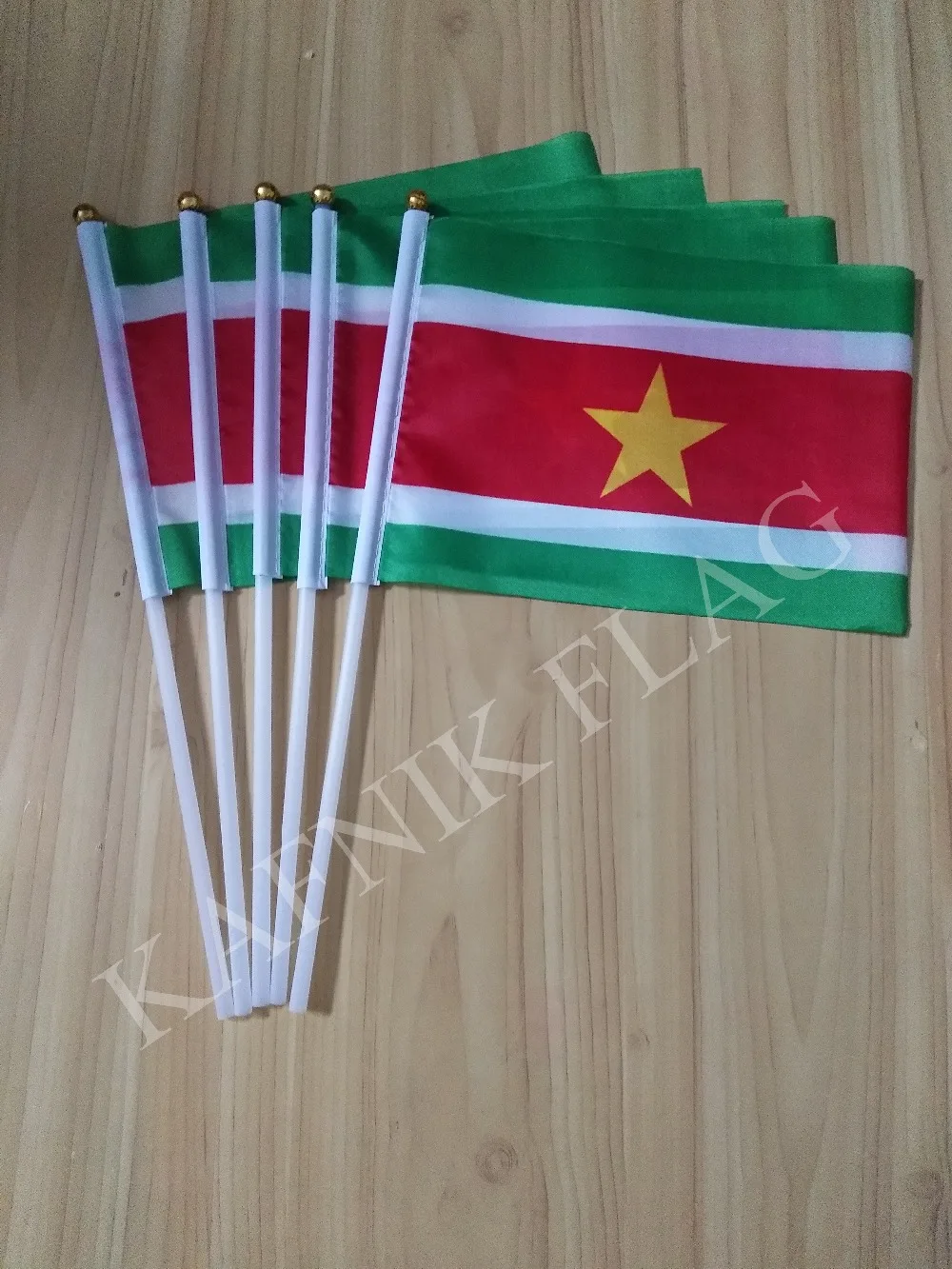 

KAFNIK,5pcs 14*21cm Suriname Hand Waving National hand Flag with Pole for advertisement decoration, free shipping